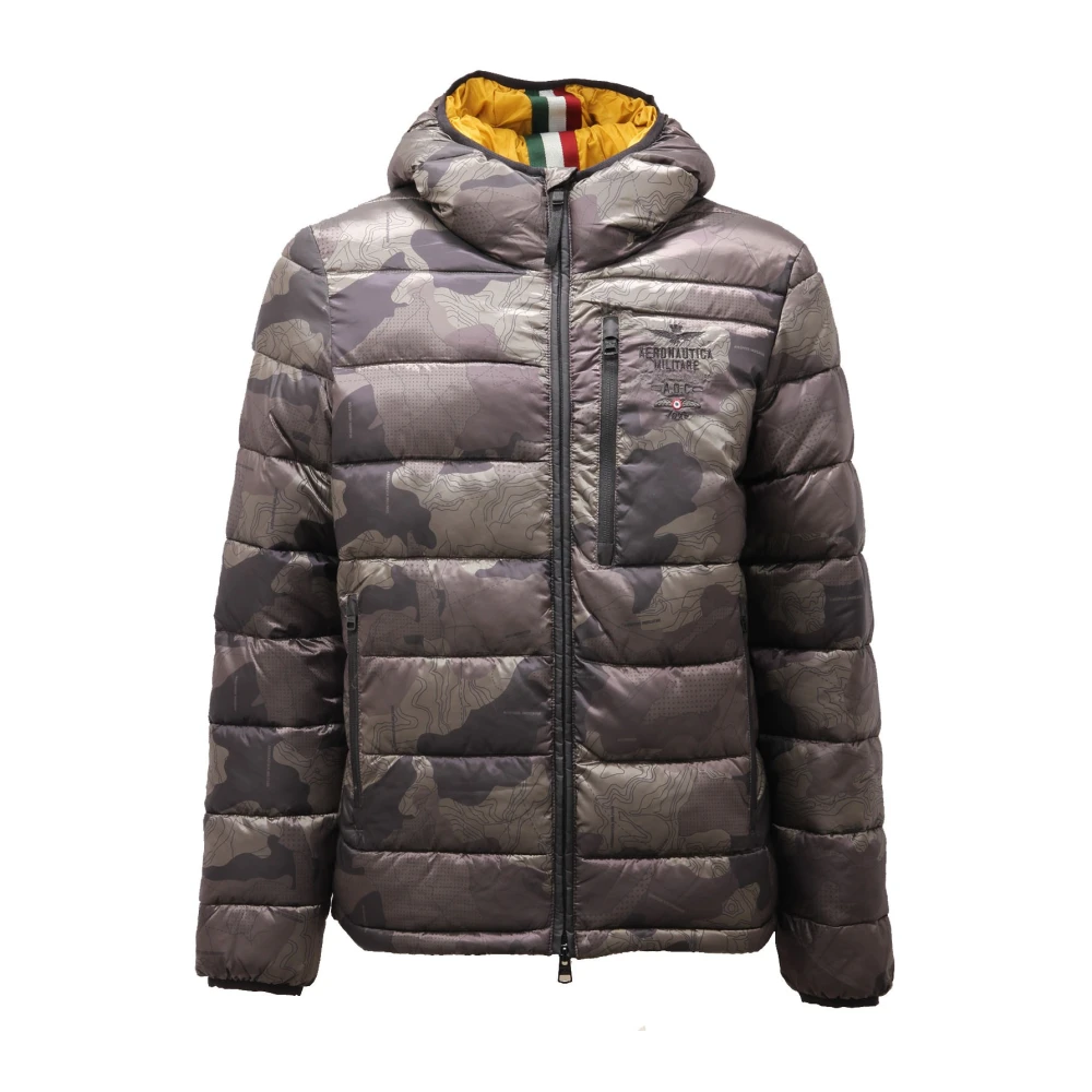 Aeronautica Militare Men's Brown Camouflage Hooded Jacket