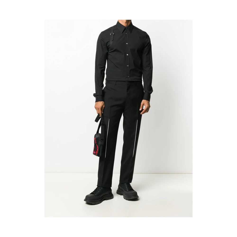 alexander mcqueen Zwarte Stretch Katoenen Klassieke Overhemd Black Heren