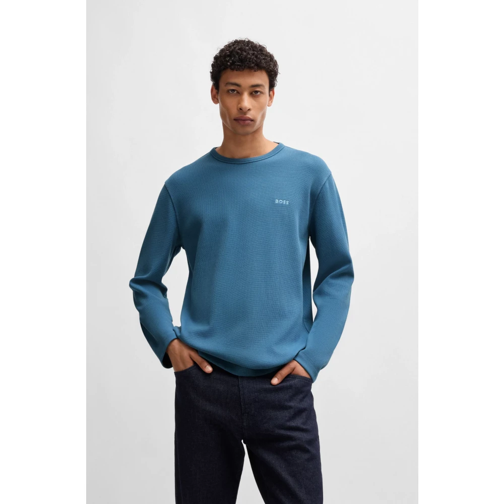 Hugo Boss Wafelstructuur Longsleeve T-shirt Blue Heren