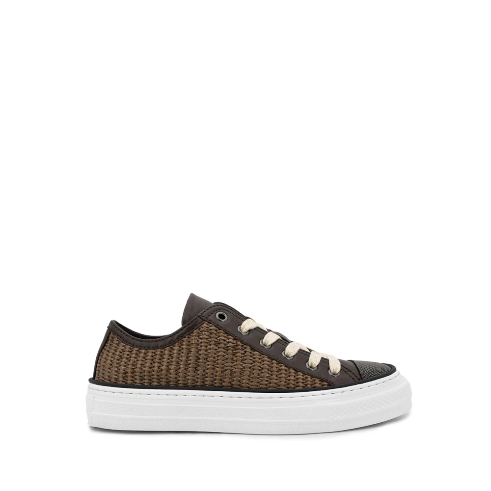 Brunello Cucinelli Women's Brown Stylish Sneakers With Raffia And Leather