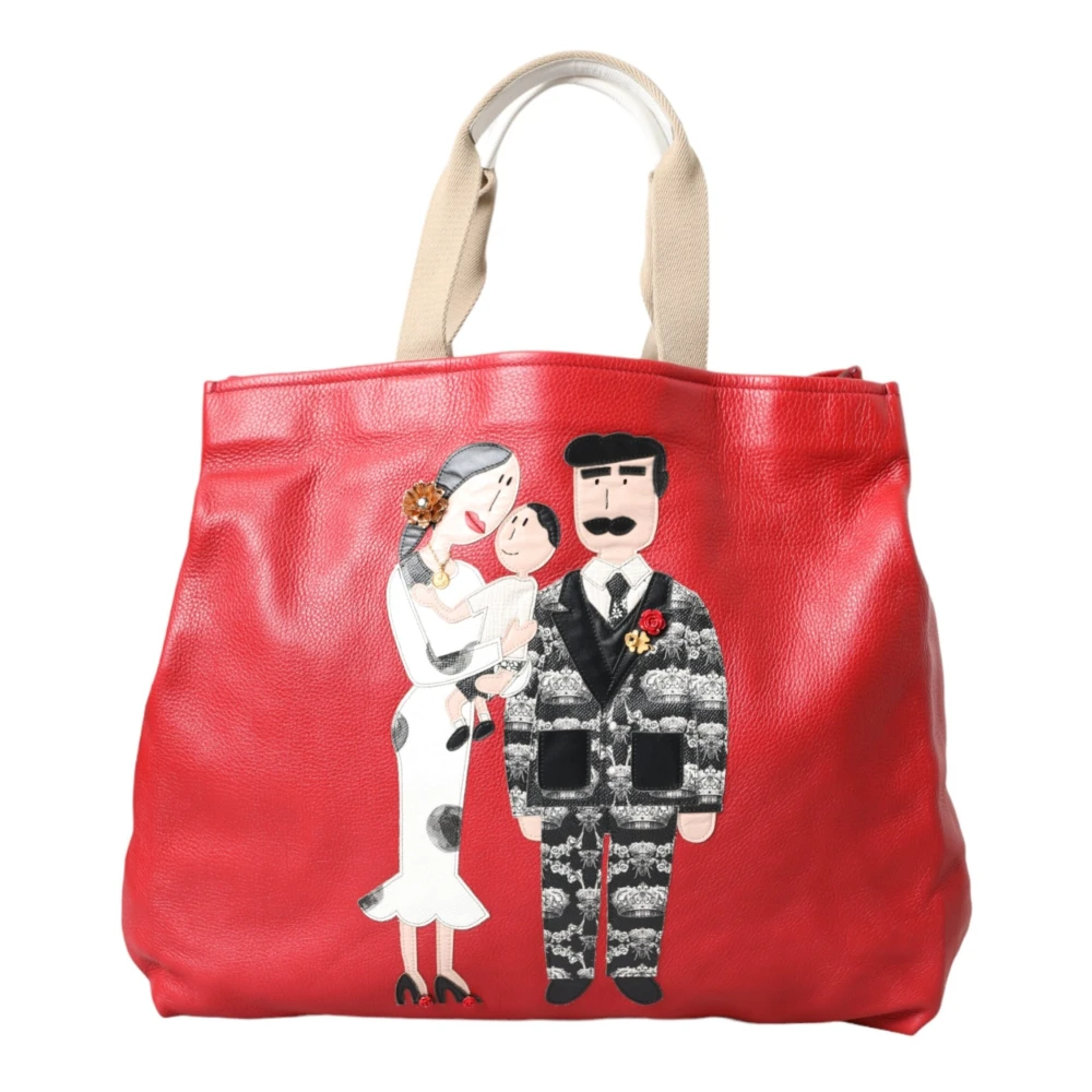 Dolce & Gabbana Rode Leren Familiewapen Winkelmand Red Dames