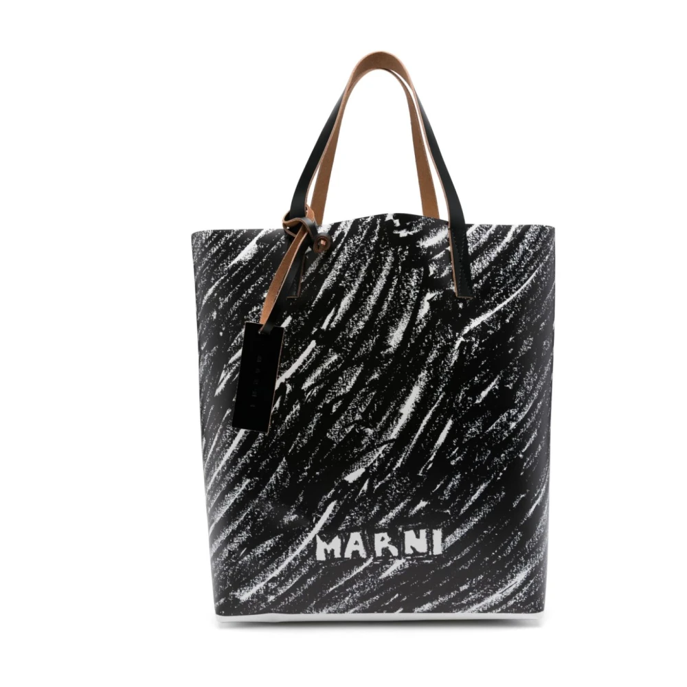 Marni Zwarte Tote Tas met Logo Print Black Heren