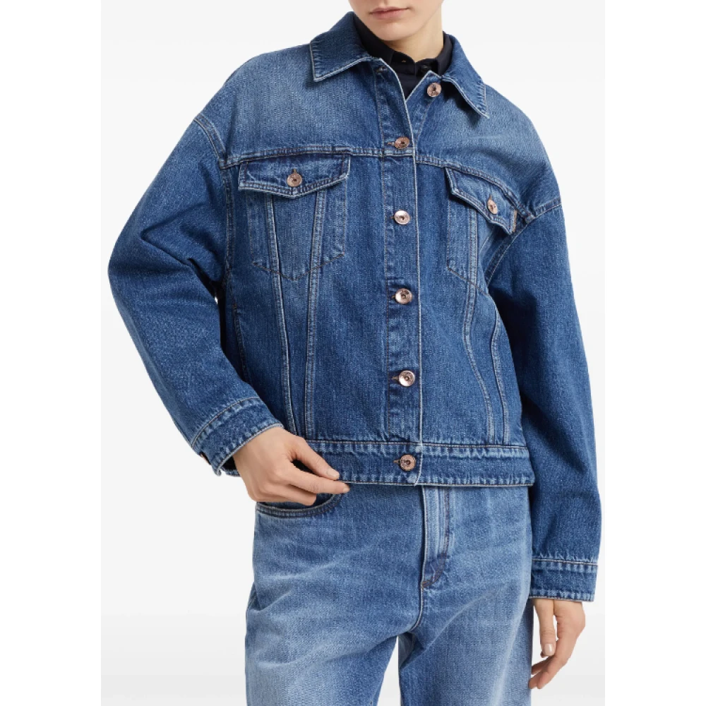 BRUNELLO CUCINELLI Blauwe Denim Jack Klassieke Stijl Blue Dames