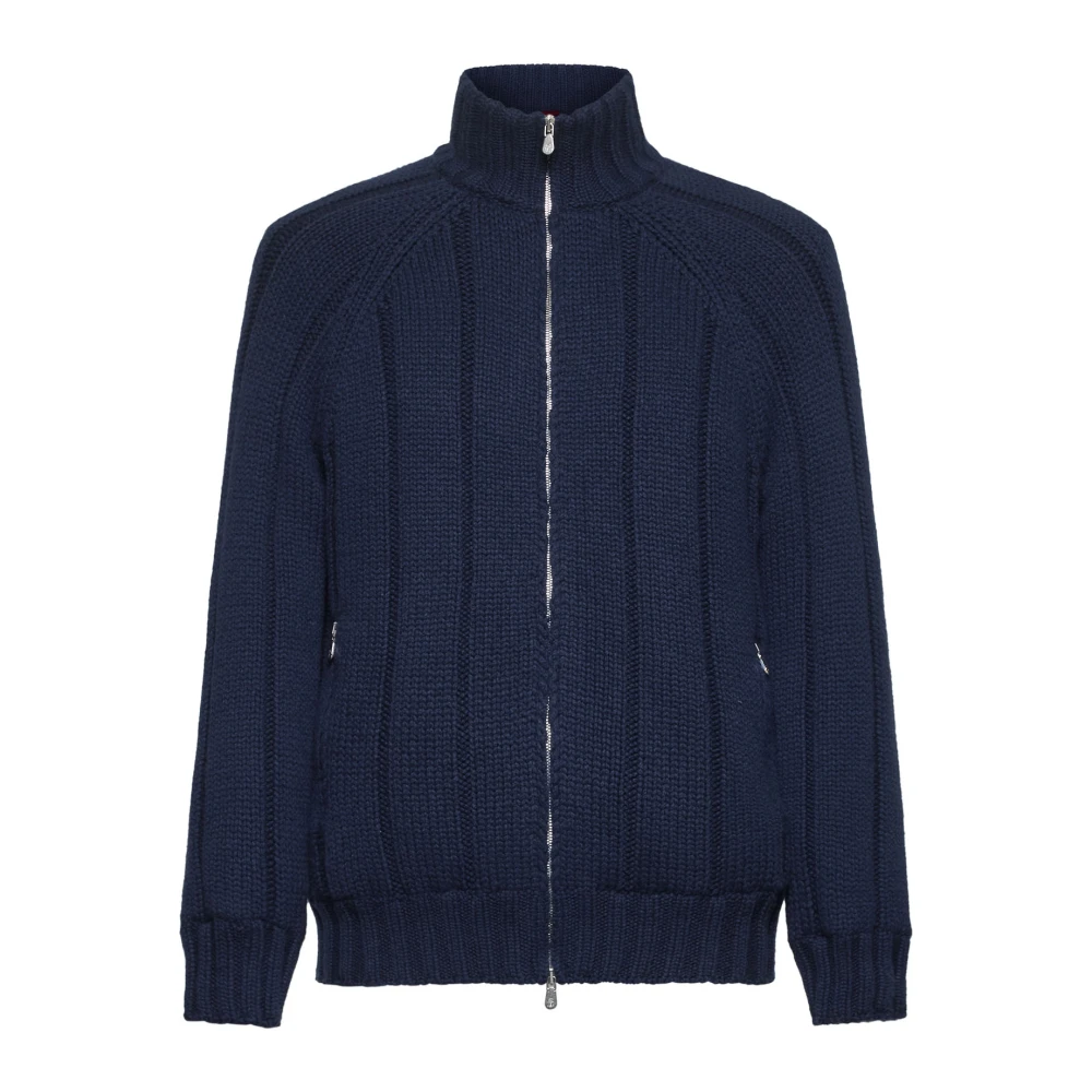 BRUNELLO CUCINELLI Blauwe Ribgebreide Kasjmier Vest Blue Heren