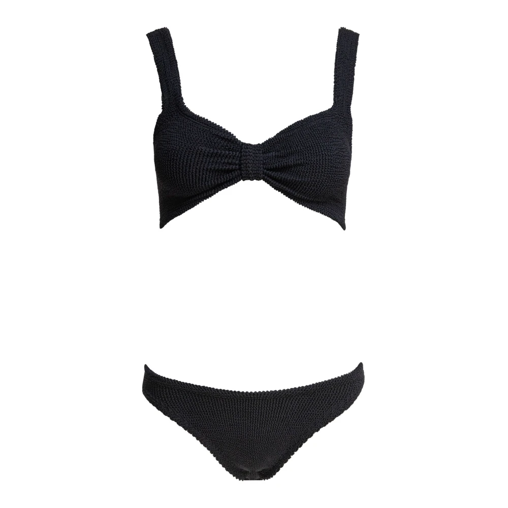 Hunza G Women's Black Suit With Ruffled Bow Detail - Bikinis - One Size - Swimwear
