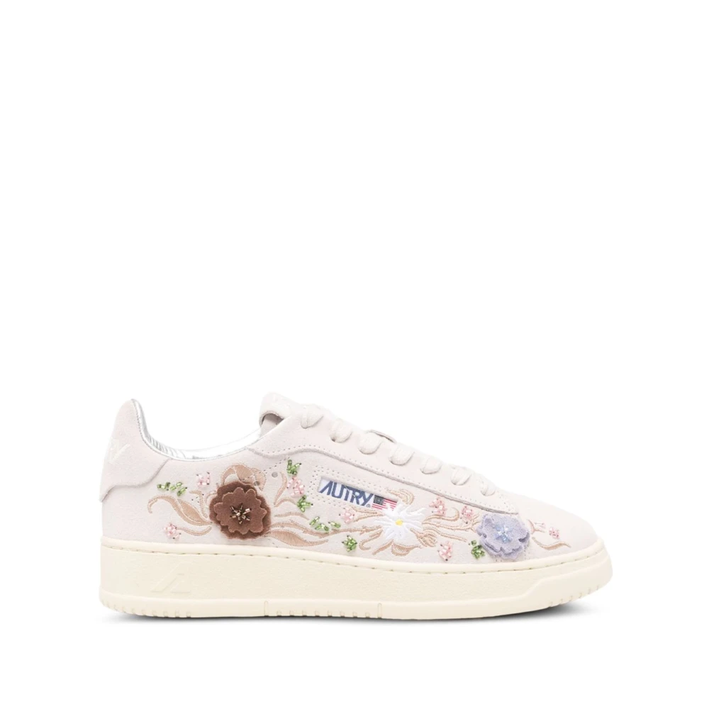 Autry Witte Leren Sneakers met Bloemenborduursel Dames Schoenen