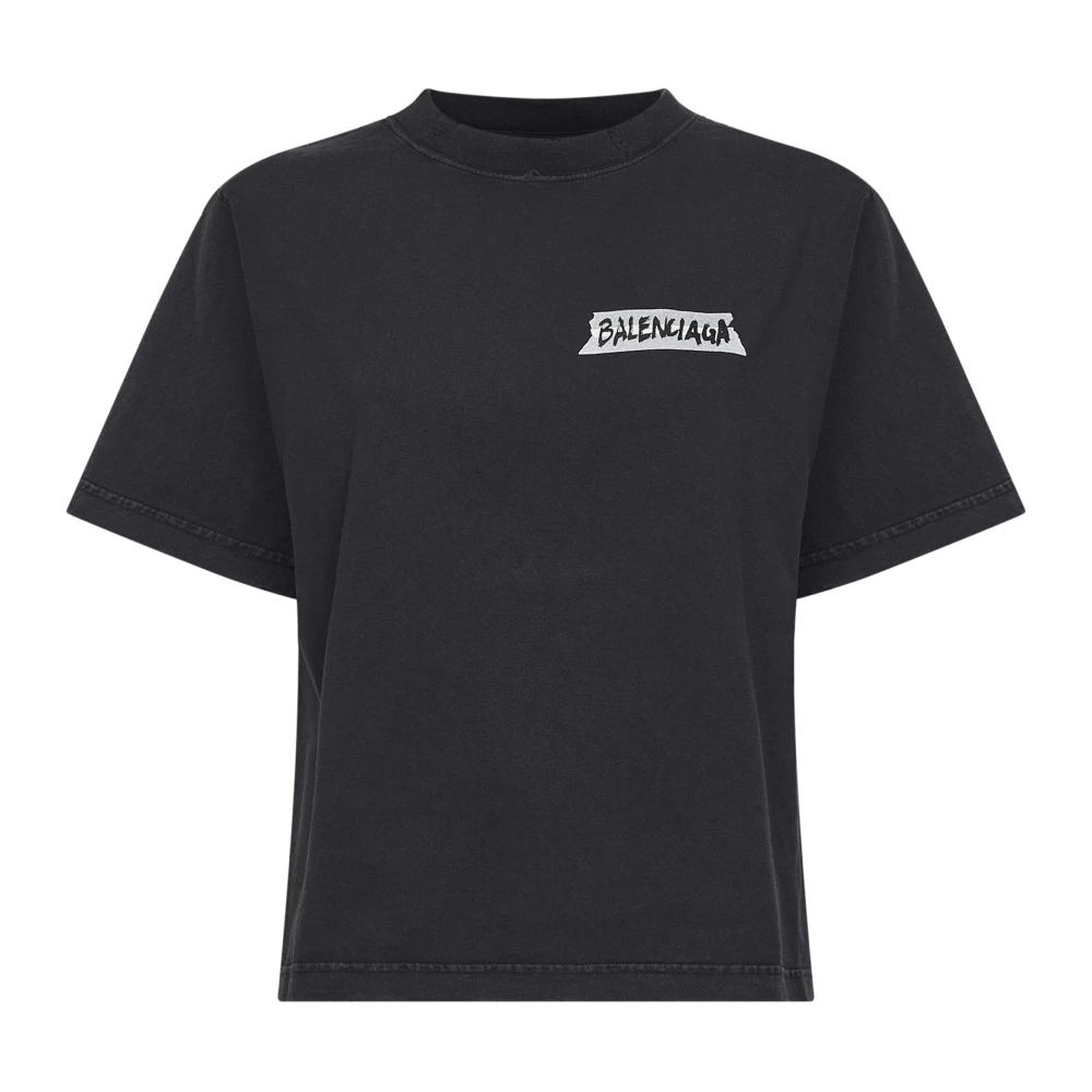 Balenciaga Women's Black T-Shirts, Xs, Masking Tape T-Shirt Medium Fit