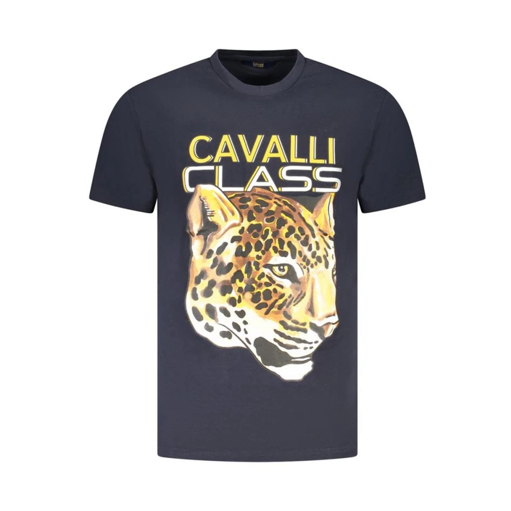 Cavalli Class Men's Blue Printed Cotton Crew Neck T-Shirt