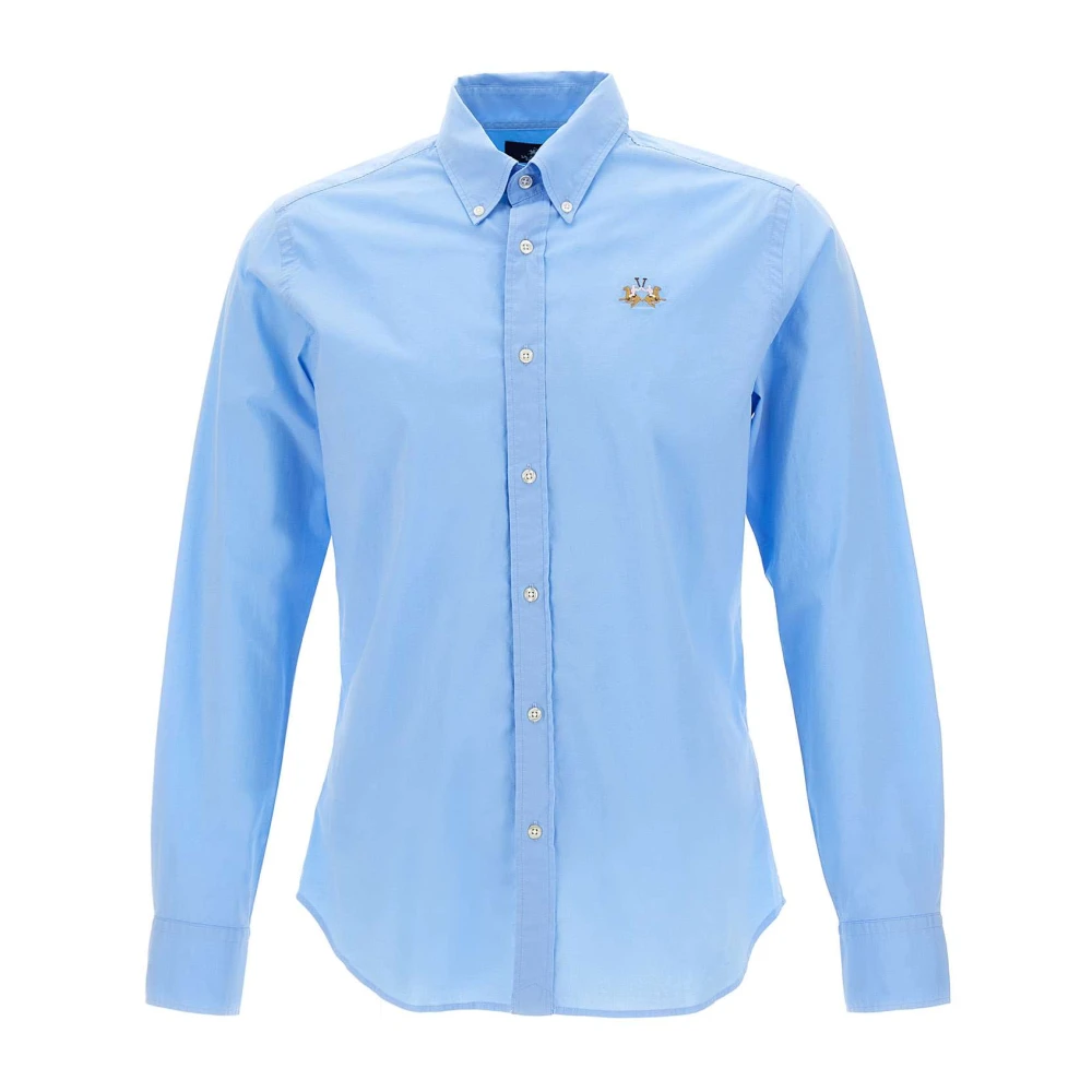 LA MARTINA Blauwe Stretch Katoenen Overhemd met Knopen Blue Heren