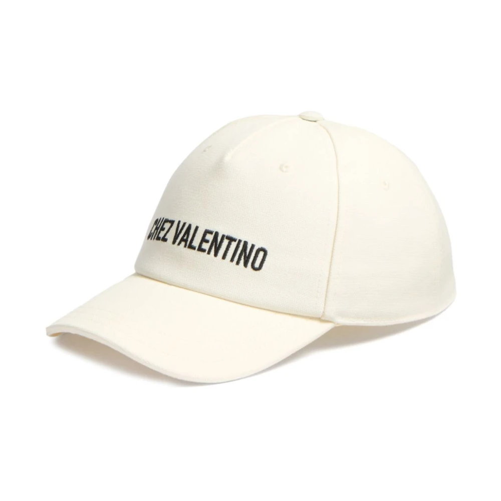 Valentino Garavani Ivoor Wit Canvas Bowl Crown Hoed Beige Dames