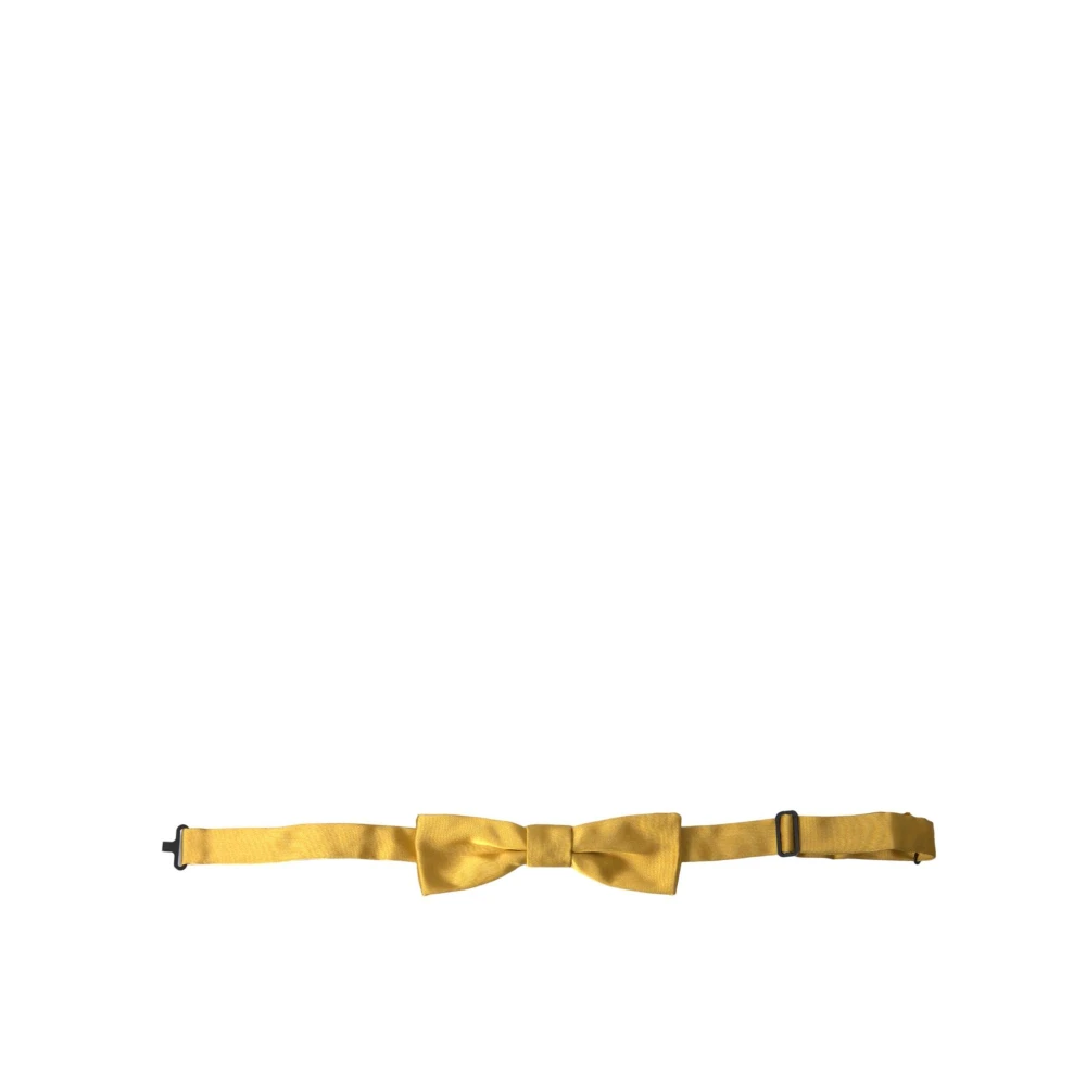 Dolce & Gabbana Zwarte Brokaat Zijden Strikdas Yellow Heren
