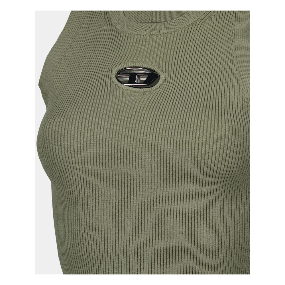 Diesel Geribbelde Khaki Mouwloze Top M-Caddix Green Dames