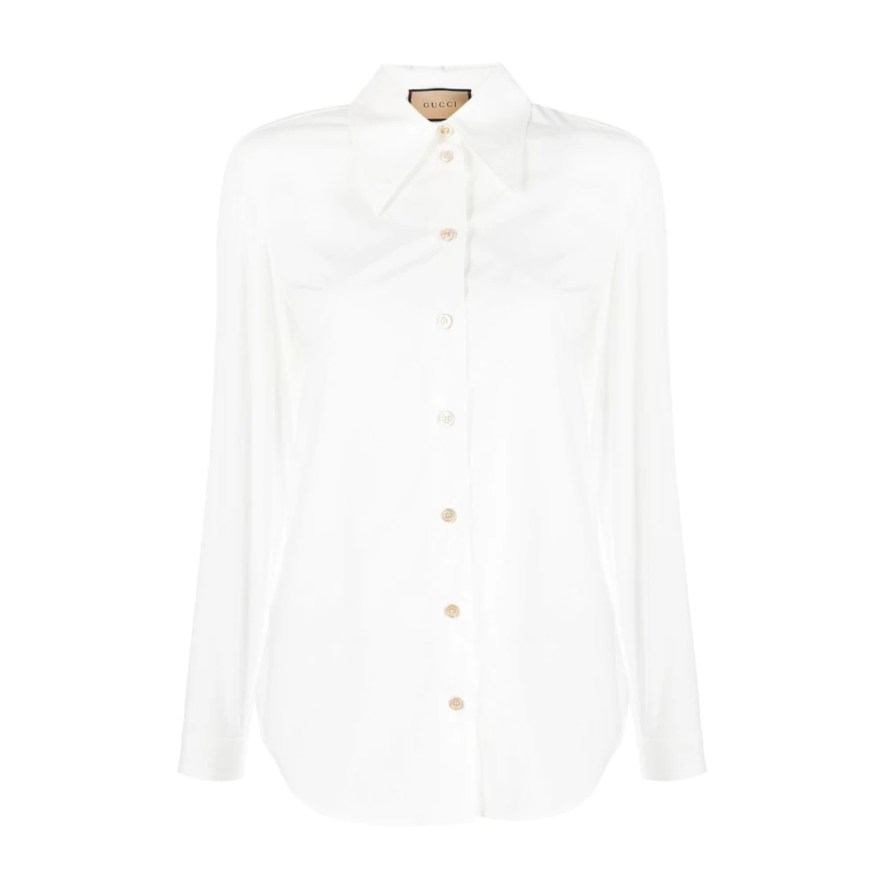 Gucci Witte Geknoopte Katoenen Overhemd White Dames