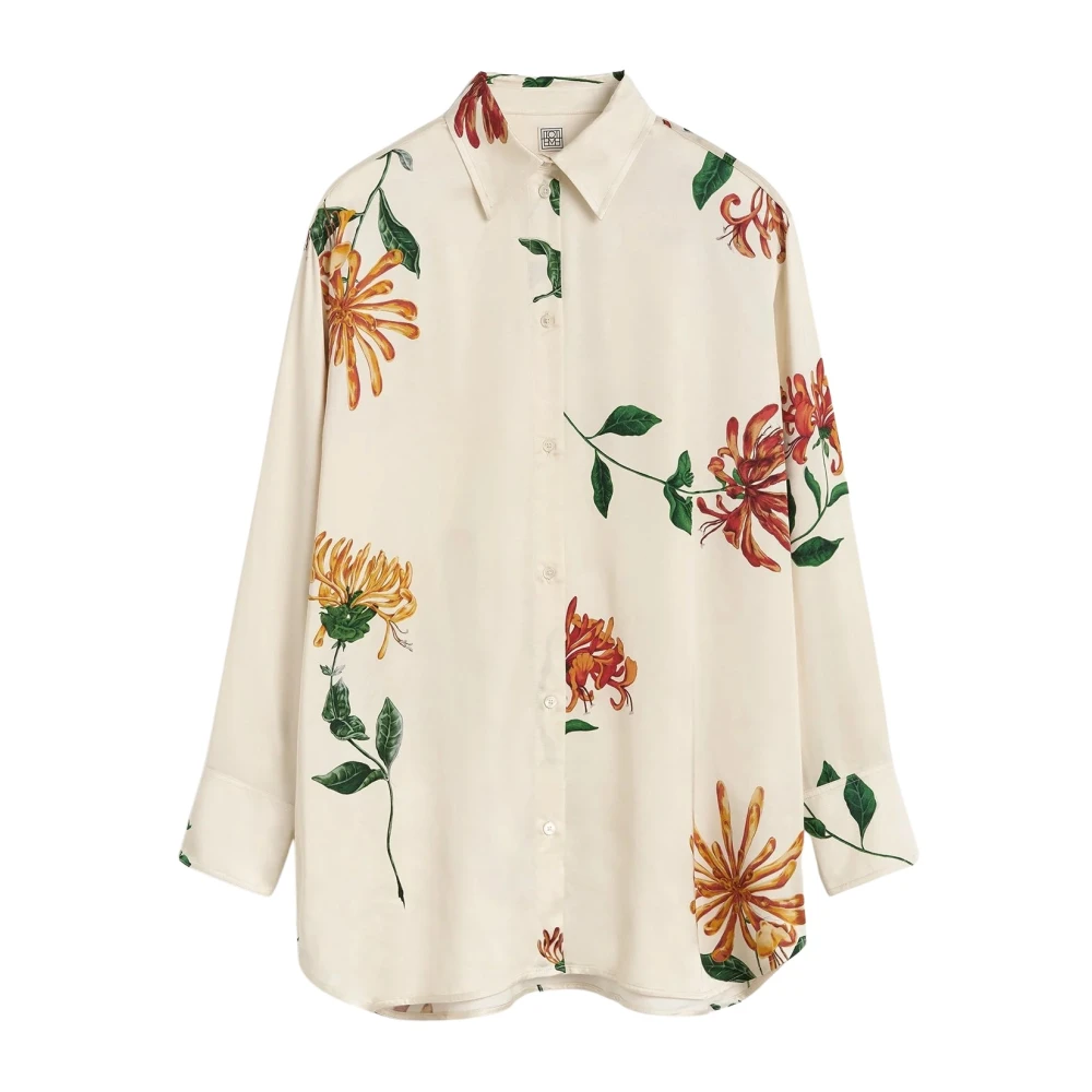 TotêMe Bloemen Satijnen Overhemd Beige Dames