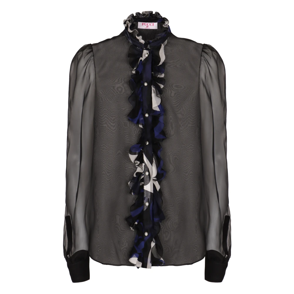 EMILIO PUCCI Gerimpelde Zijden Shirt Black Dames