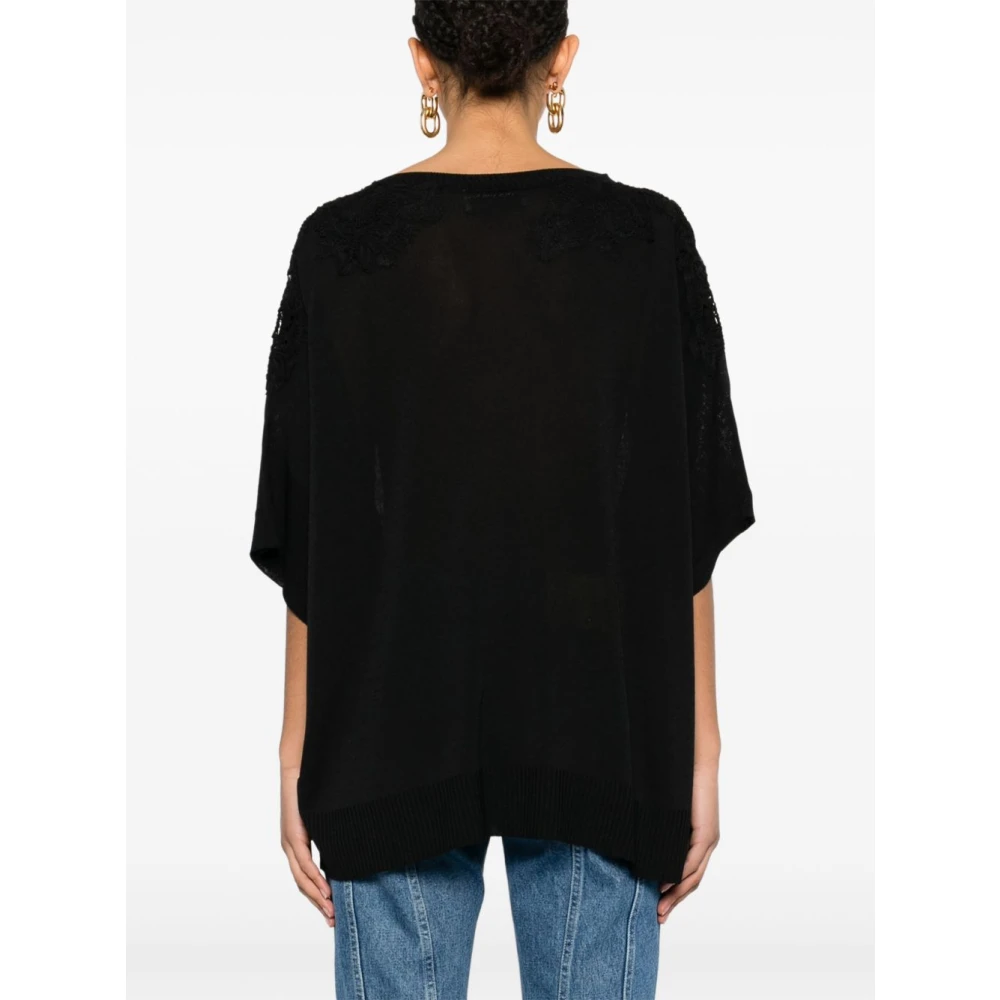 Ermanno Scervino Zwarte Crew Neck Korte Mouwen Trui Black Dames
