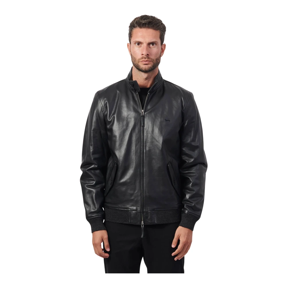Harmont & Blaine Bomberjack in zwart leer voor mannen met logo op de voorkant XXL Black Heren