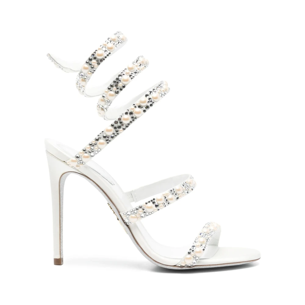 René Caovilla White Rhinestone Stiletto Heel Shoes - Female - High Heel Sandals - 3 1/2 Uk - Shoes