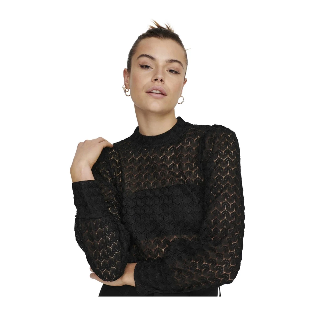 Jacqueline de Yong Zwarte Kant Lange Mouw Top Black Dames
