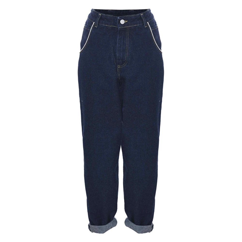 Kocca Donkerblauwe Mom-Fit Jeans met Omslag Blue Dames
