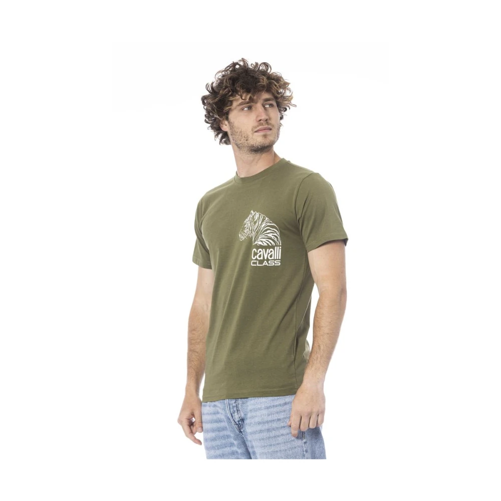 Cavalli Class Logo Print Ronde Hals T-Shirt Green Heren