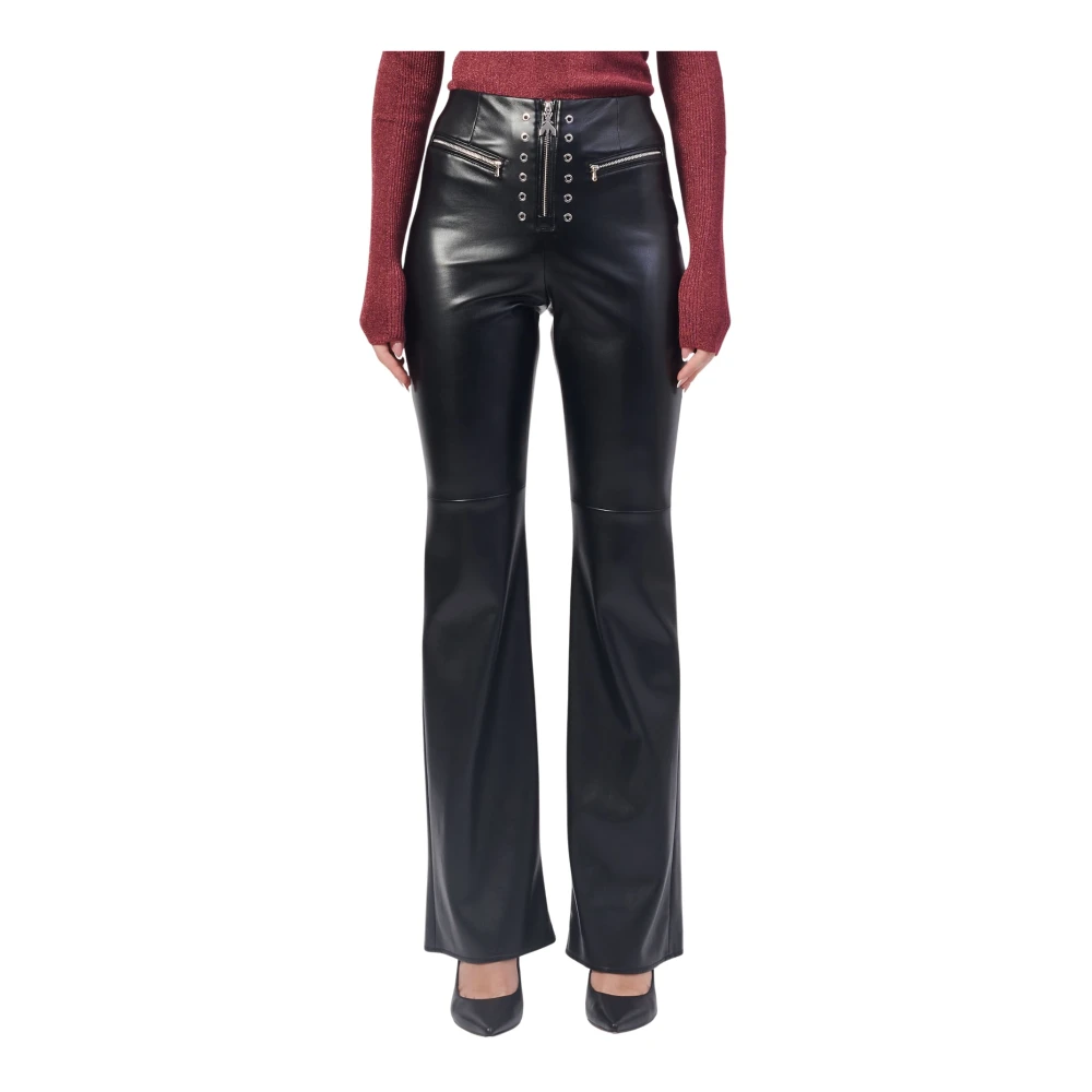 PATRIZIA PEPE Zwarte Flared Imitatie Leren Broek Black Dames