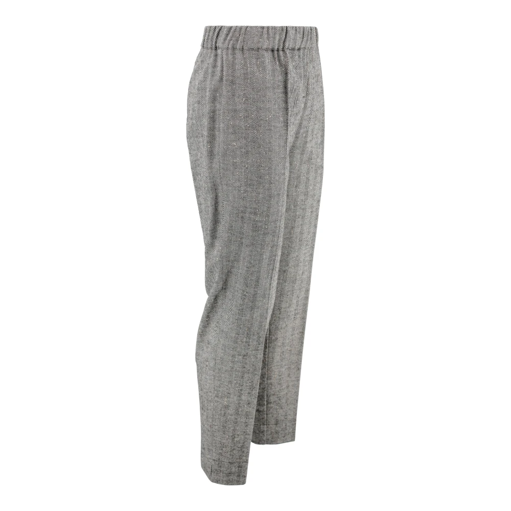 D.Exterior Flanellen Elastische Taille Rechte Pijp Broek Gray Dames