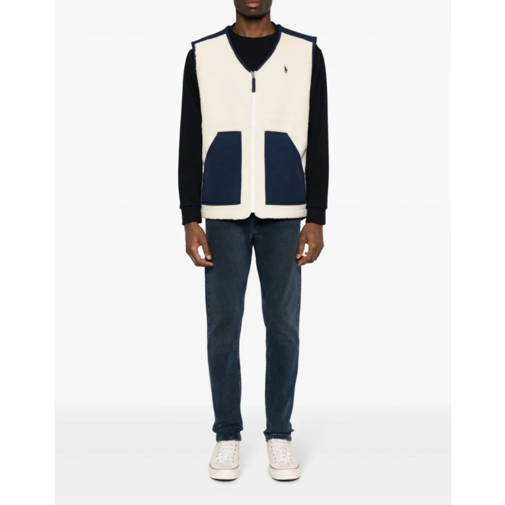 Polo Ralph Lauren Gezellige Fleece Vest Jas Crème Navy Beige Heren