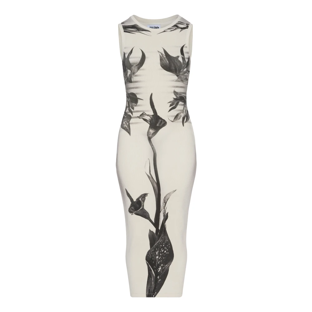 Jean Paul Gaultier Witte Bloemen Midi Jurk White Dames
