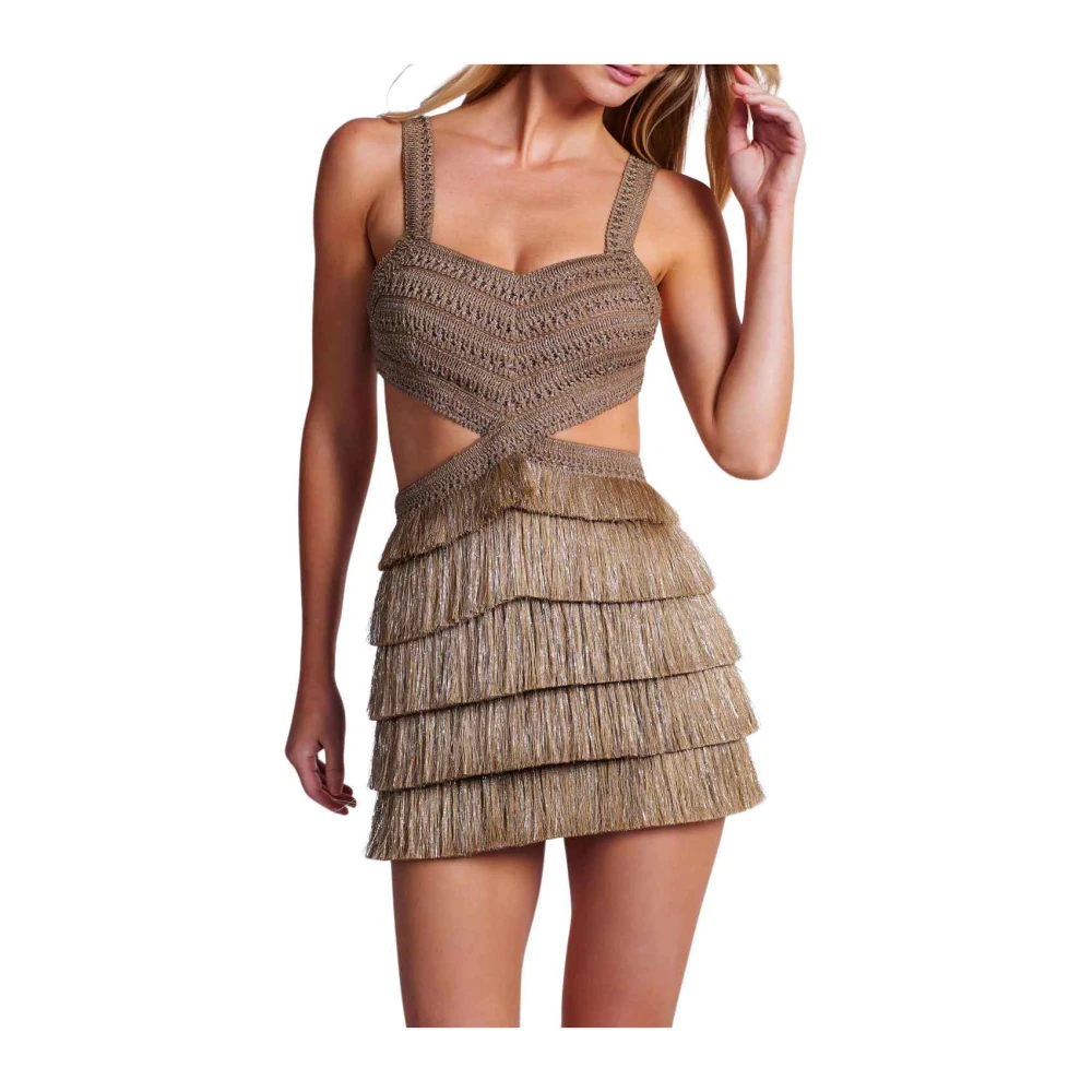 Patbo Gouden Metallic Fringe Mini Jurk Brown Dames