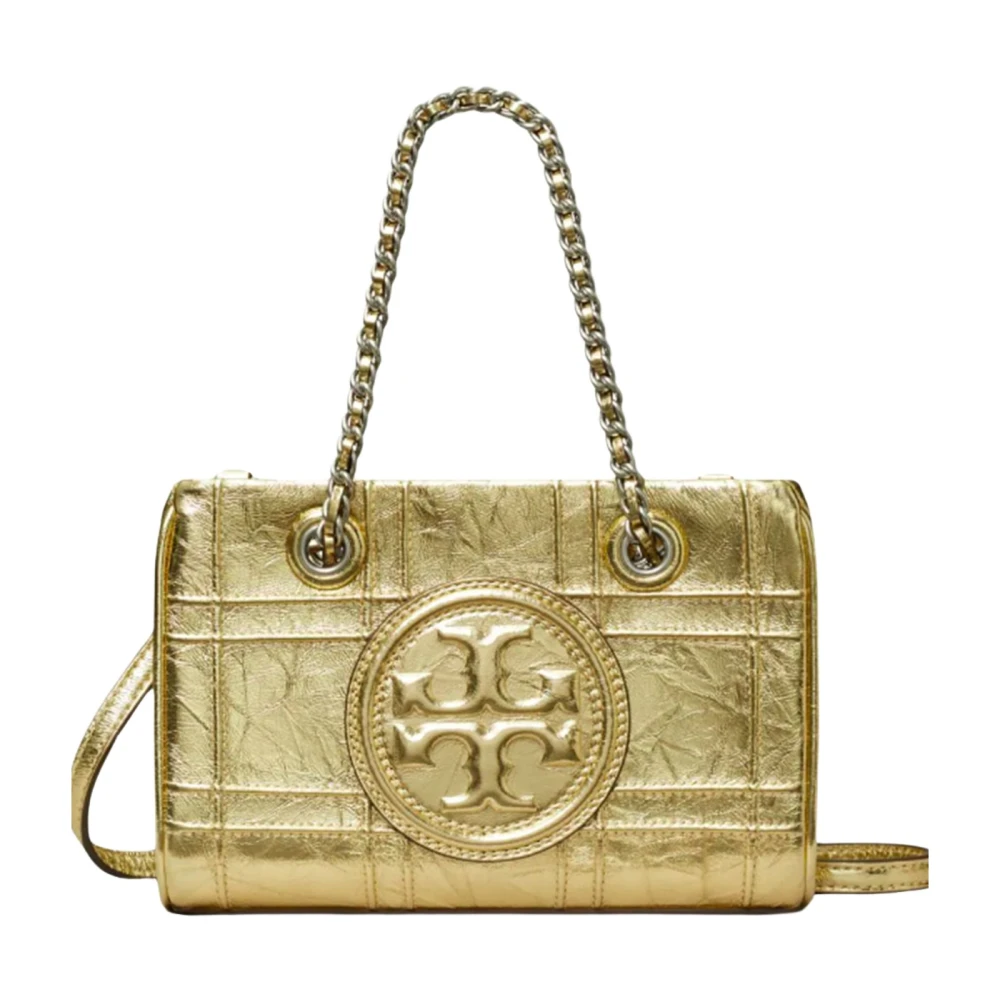 TORY BURCH Gewatteerde leren schoudertas met ketting Yellow Dames