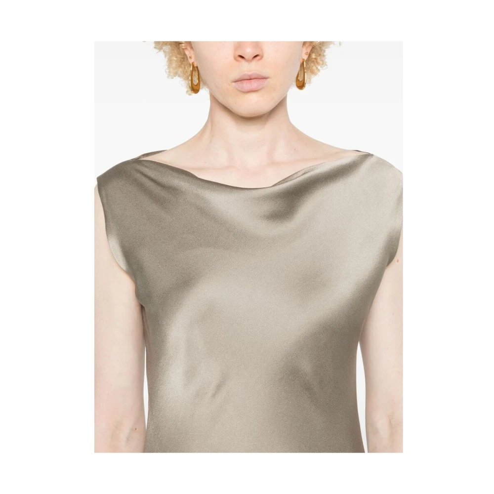 Antonelli Firenze Olijfbruine Satijnen Cowl Neck Jurk Green Dames