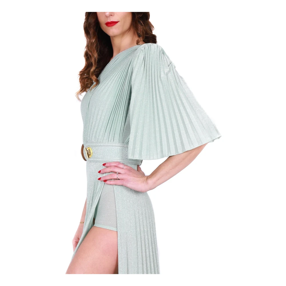 Elisabetta Franchi Groene Lurex Een-Schouder Maxi Jurk Green Dames