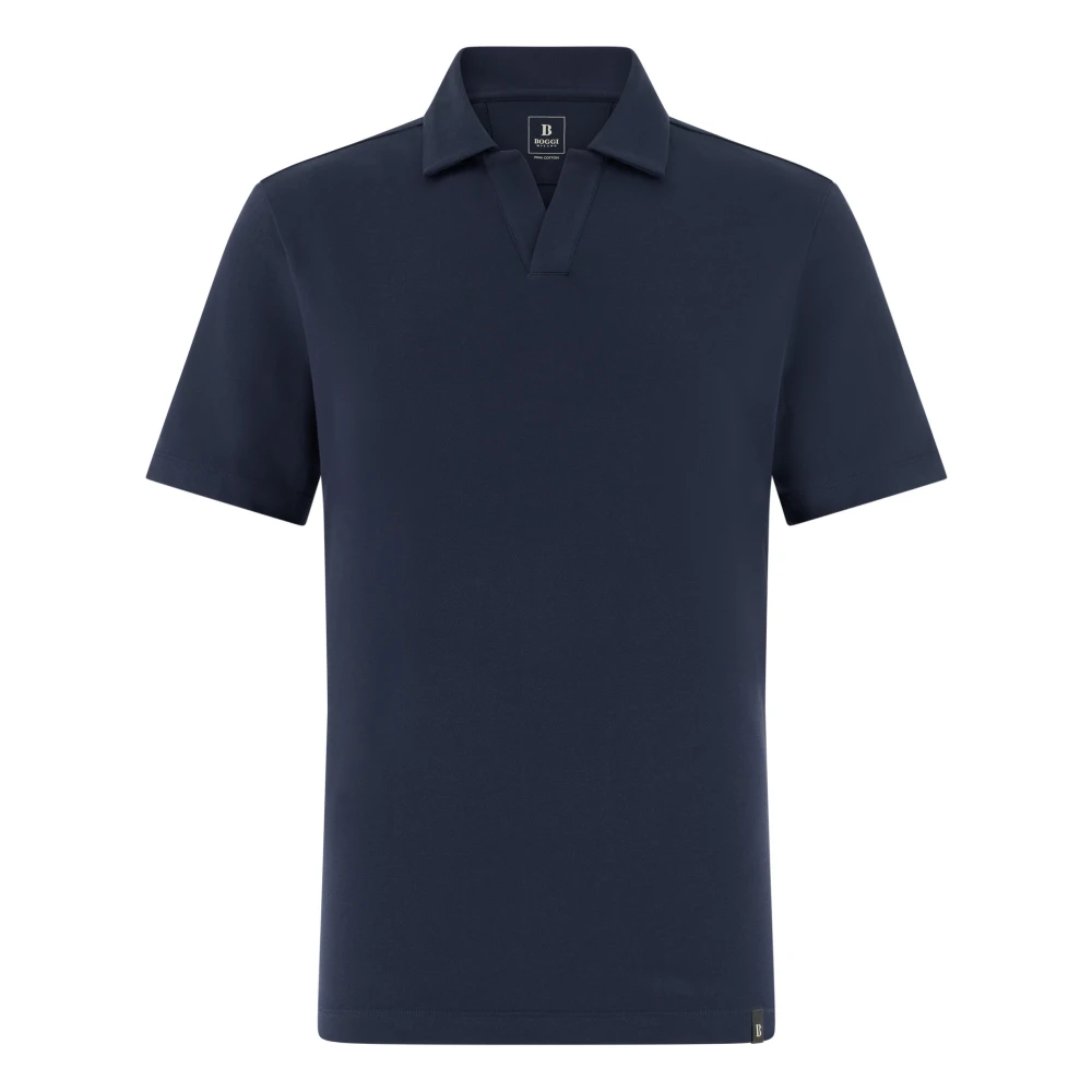 Boggi Milano Mannelijk Blauw Tops Heren, S, Katoen, Pima Piqué Polo Met Open Kraag