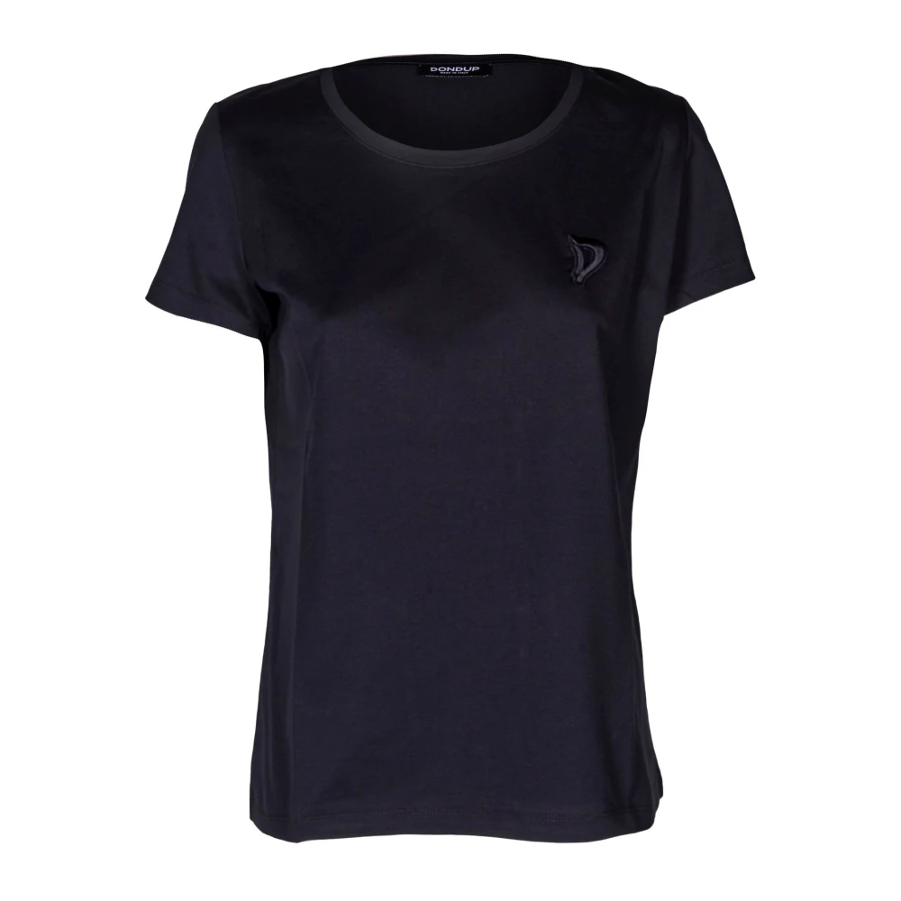 Dondup Kvinders Sort Top, Dame,, Broderet Logo T-Shirt, Slim Fit Stor