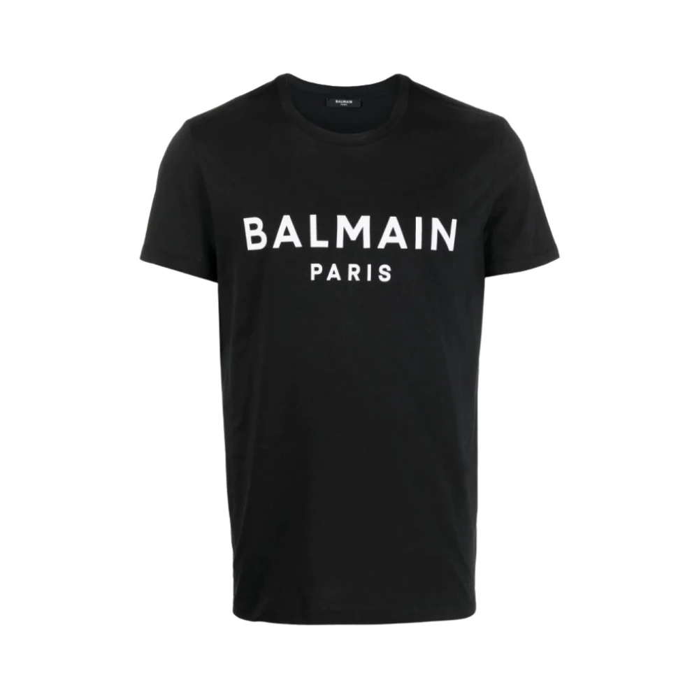 Balmain Logo-Print Ronde Hals T-Shirt Klassieke Pasvorm Zwart Heren
