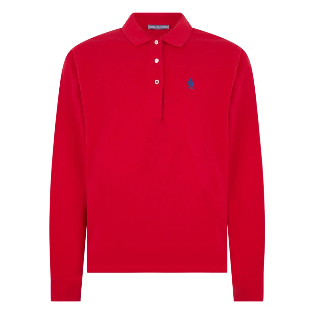 Prada Women's Red Long-Sleeved Cotton Piqué Polo Shirt
