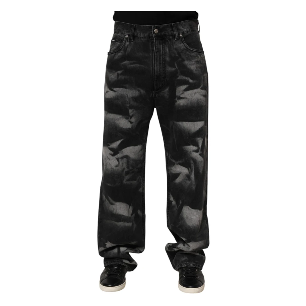 Dolce & Gabbana Men's Black Straight Fit Jeans, M, Marbled Straight Denim Jeans