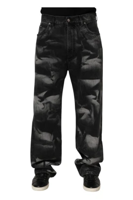 Svart Marmorerad Straight Denim Jeans