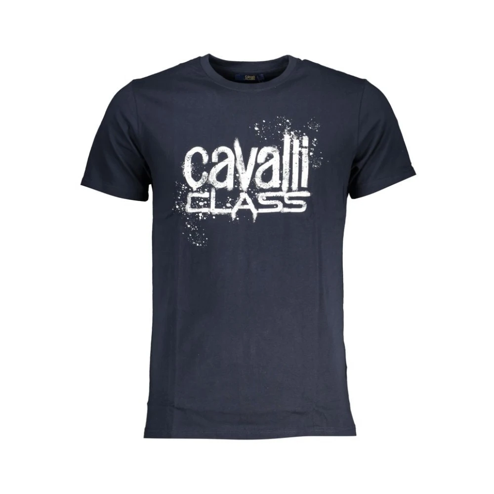 Cavalli Class Men's Blue Cotton Printed Logo T-Shirt