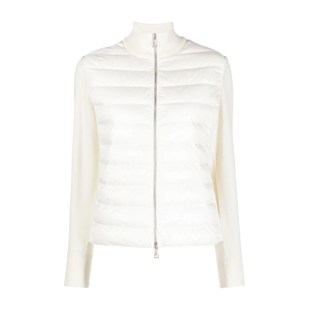 Moncler White Down Jackets, Female, L, Padded Jumper With Logo Patch