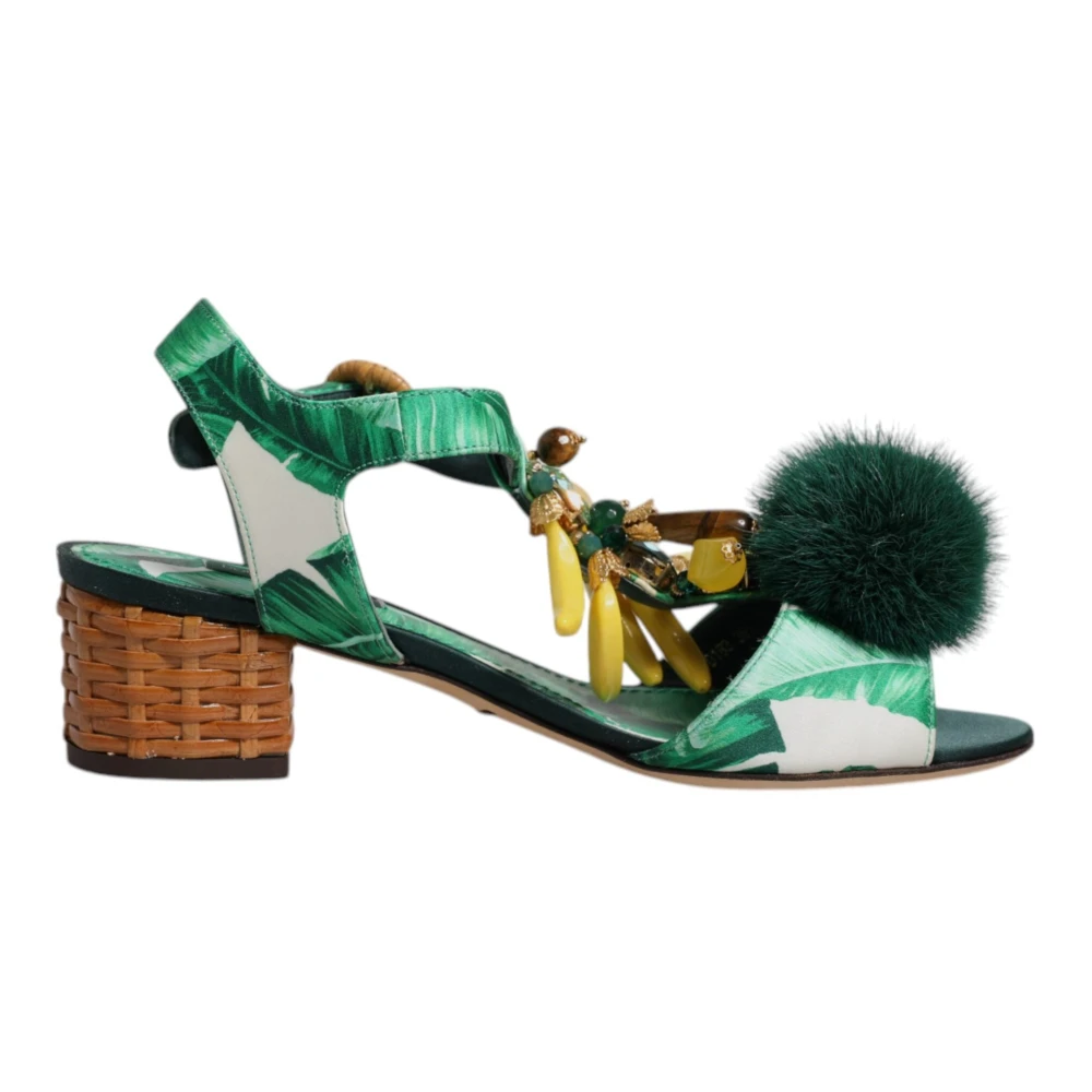 Dolce & Gabbana Green High Heel Sandals, Female, 3 1/2 Uk, Crystal Fur Embellished Sandals