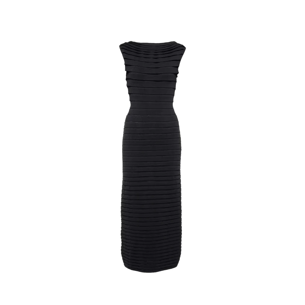 Alaïa Zwarte Gestreepte Midi Jurk Elegante Stijl Black Dames