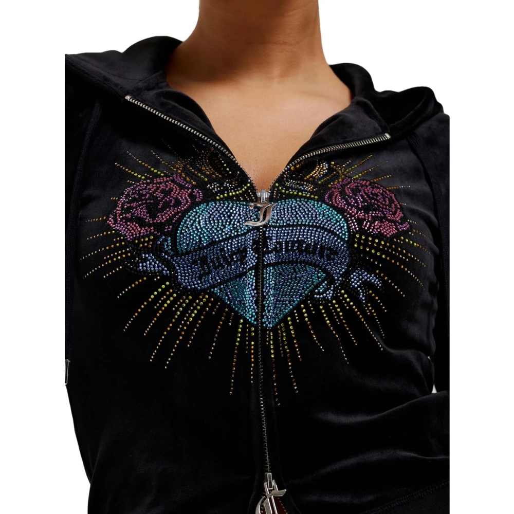 Juicy Couture Zwarte Fluwelen Zip Hoodie met Sacred Heart Black Dames