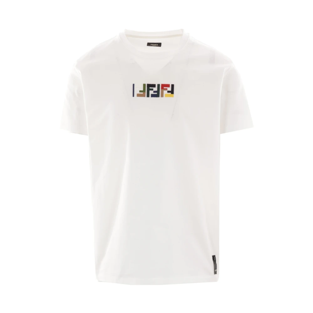 Fendi Witte Katoenen Jersey T-shirt met Triple FF Borduursel White Heren