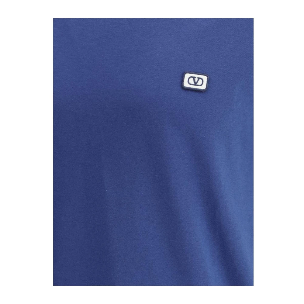 Valentino Contrasterende Logo Patch Katoenen T-shirt Blue Heren