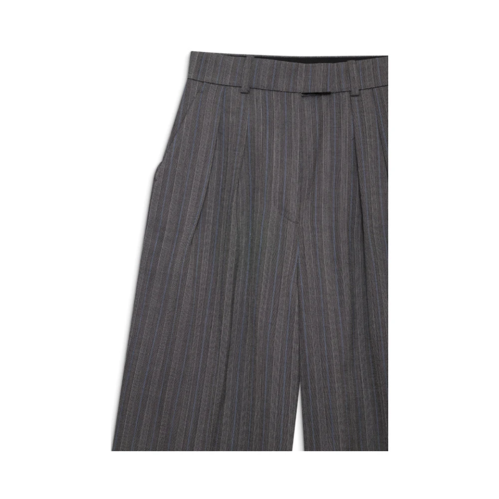 Anine Bing Gestreepte wijde broek van wolmix Gray Dames