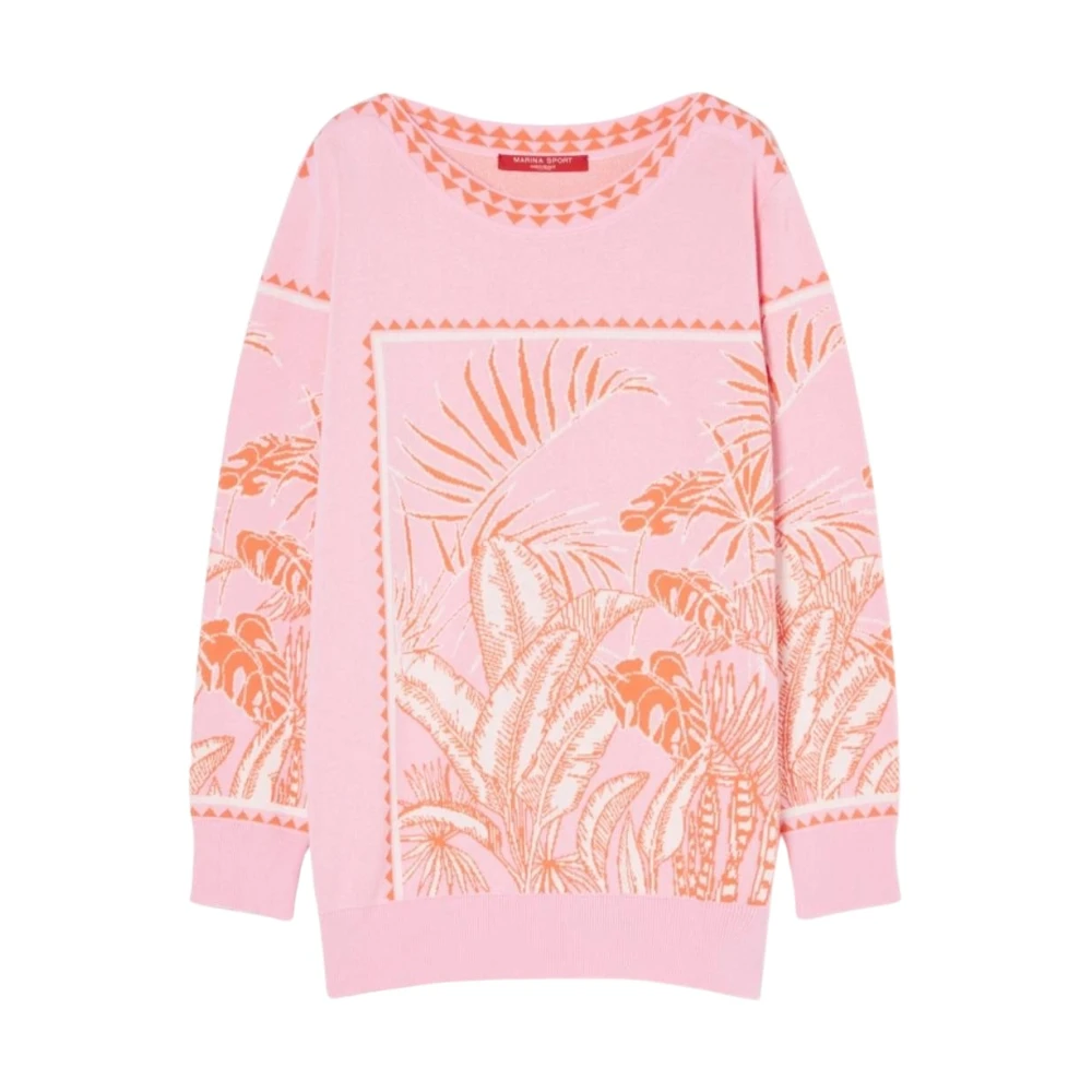Marina Rinaldi Botanisch Patroon Katoenen Gebreide Trui Pink Dames