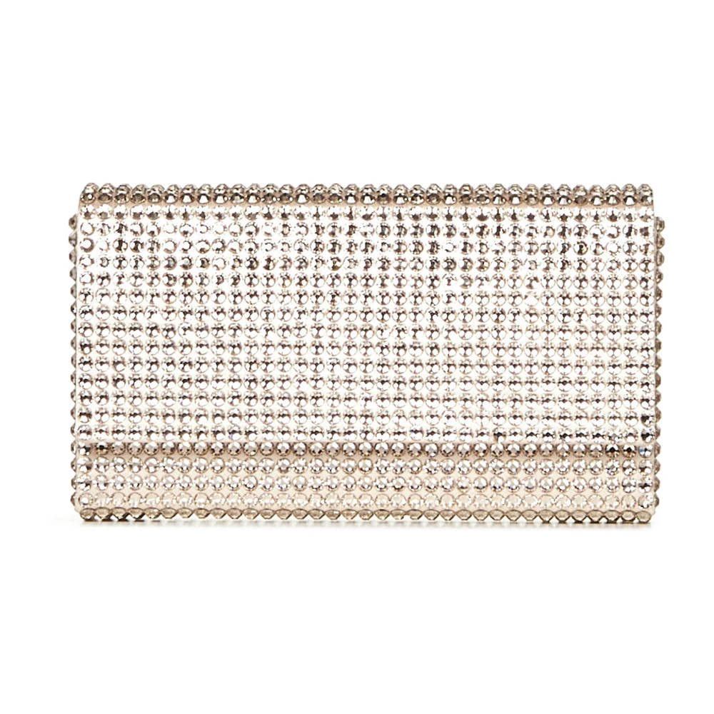 Amina Muaddi Women's Yellow Cross Body Bags, One Size, Golden Clutch With Crystal Detailing