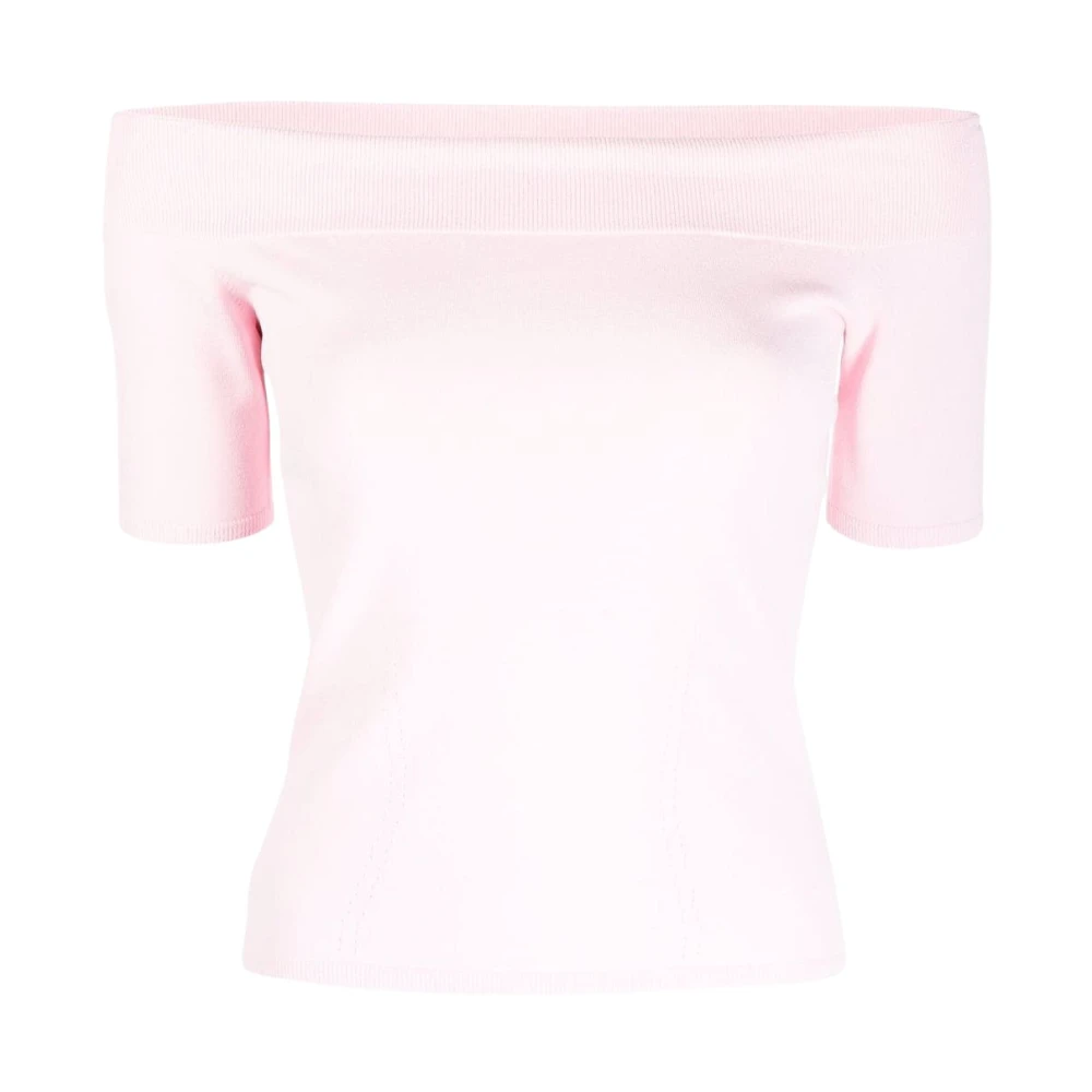 Alexander McQueen Powder Rose Off-Shoulder Stickad Top Pink, Dam